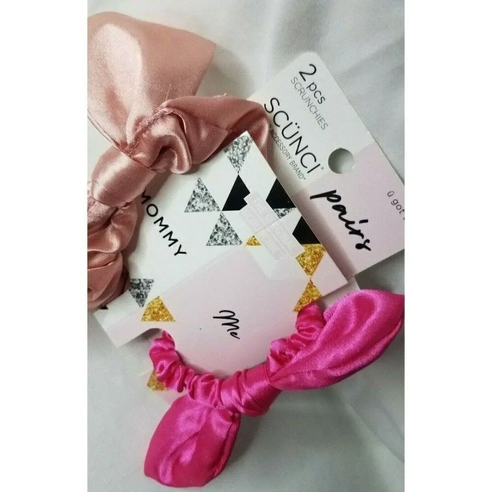 Pink Scrunchie Set Scunci 2 Piece Mommy and Me Bow Rubber Band Hair